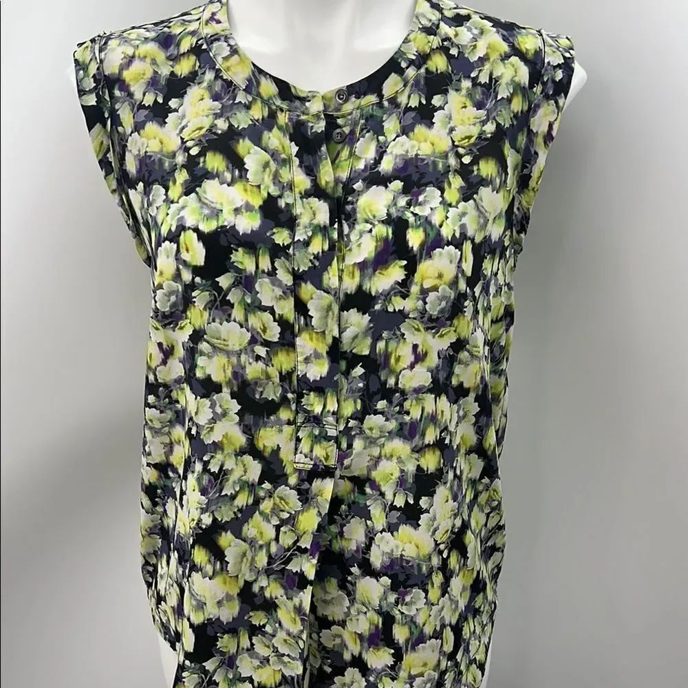 J. Crew Silk Black and Yellow Boxy Sleeveless Blouse